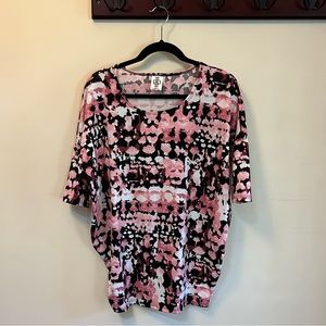 💜 5/$25 Agnes & Dora Dolman Tunic Top Pink & Black Print size M